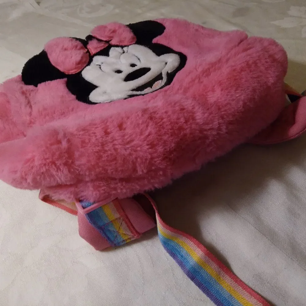 Disney Store Minnie Mouse Fuzzy Pink Backpack